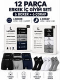 Erkek 12'li İç Giyim Seti Pamuklu 6 Boxer 6 Çorap Çoklu Paket - Siyah / Lacivert / Gri / Beyaz (192514)