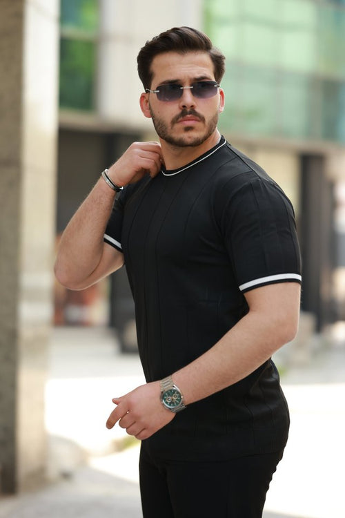 Erkek Bisiklet Yaka çizgi Desenli Ribanalı Kısa Kollu Tshirt (159136)