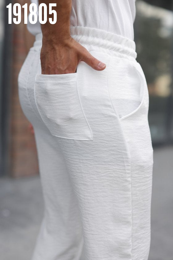 Erkek Beli Lastikli Pera Keten Pantolon
