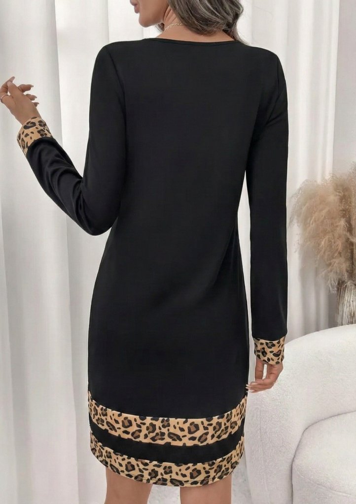 Kadın Uzun Kollu Bisiklet Yaka Mini Ithal Krep Elbise (180189)