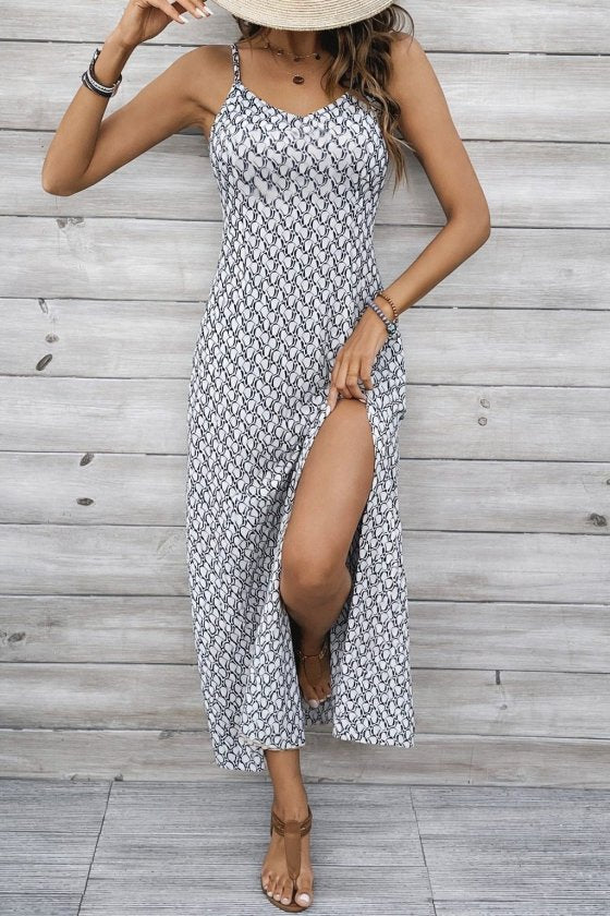 Kadın Ip Askılı V Yakalı Yırtmaçlı Uzun Süprem Elbise (186636)