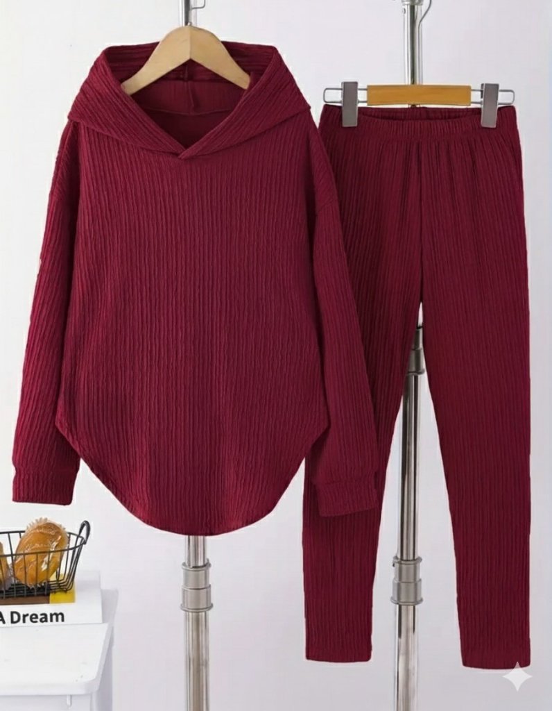 Kadın Uzun Kollu Kapşonlu Meloni Bluz Ve Pantolon Ikili Takım (178774)