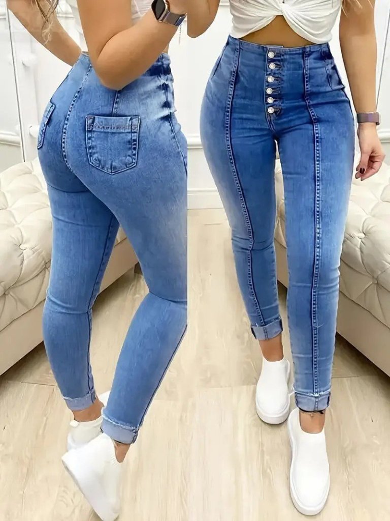 Kadın Yüksek Bel önden Düğmeli Jean Pantolon (173135)