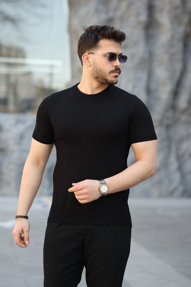Erkek Viskon Kumaş Bisiklet Yaka Basic Tişört (154299)