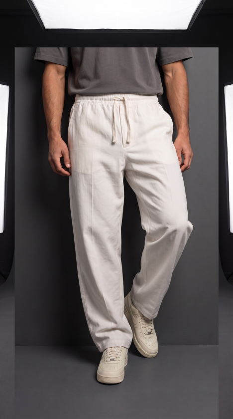 Erkek İç Göstermez Yıkamalı GenişKalıp Keten Pantolon (185108)