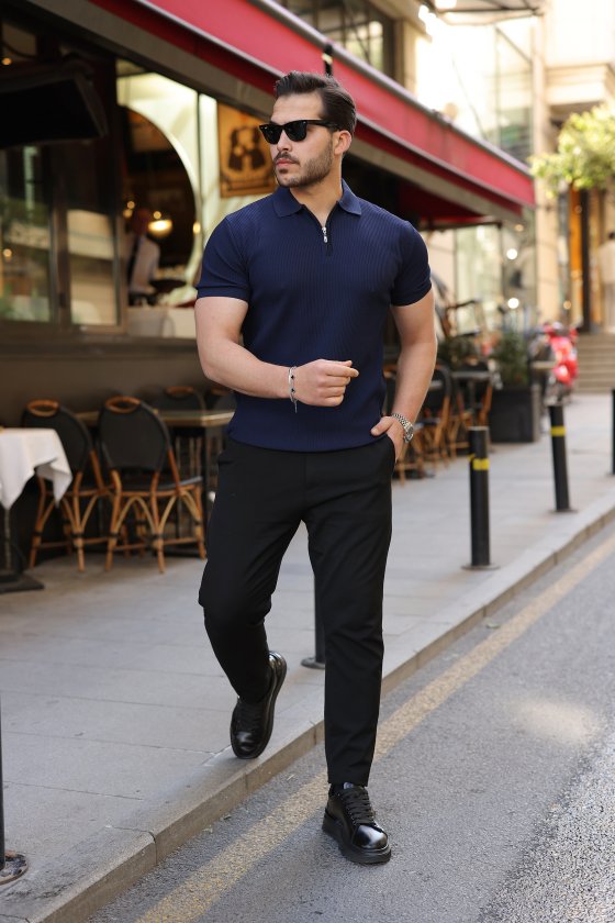 Erkek Fermuarlı Yakalı Kısa Kollu Tshirt (161493)