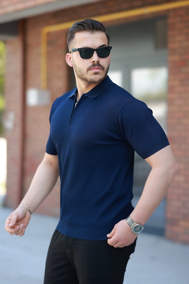 Erkek Fermuarlı Yakalı Kısa Kollu Tshirt (161493)