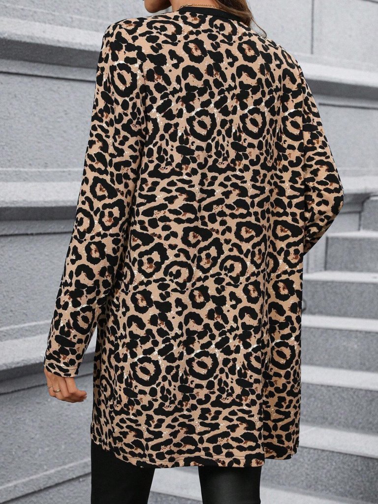 Kadın Uzun Kollu önü Açık Leopar Desenli Modal Ceket (177753)