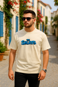 Ön Ve Arka Baskılı Oversize Bisiklet Yaka T-shirt- Beyaz (156224)