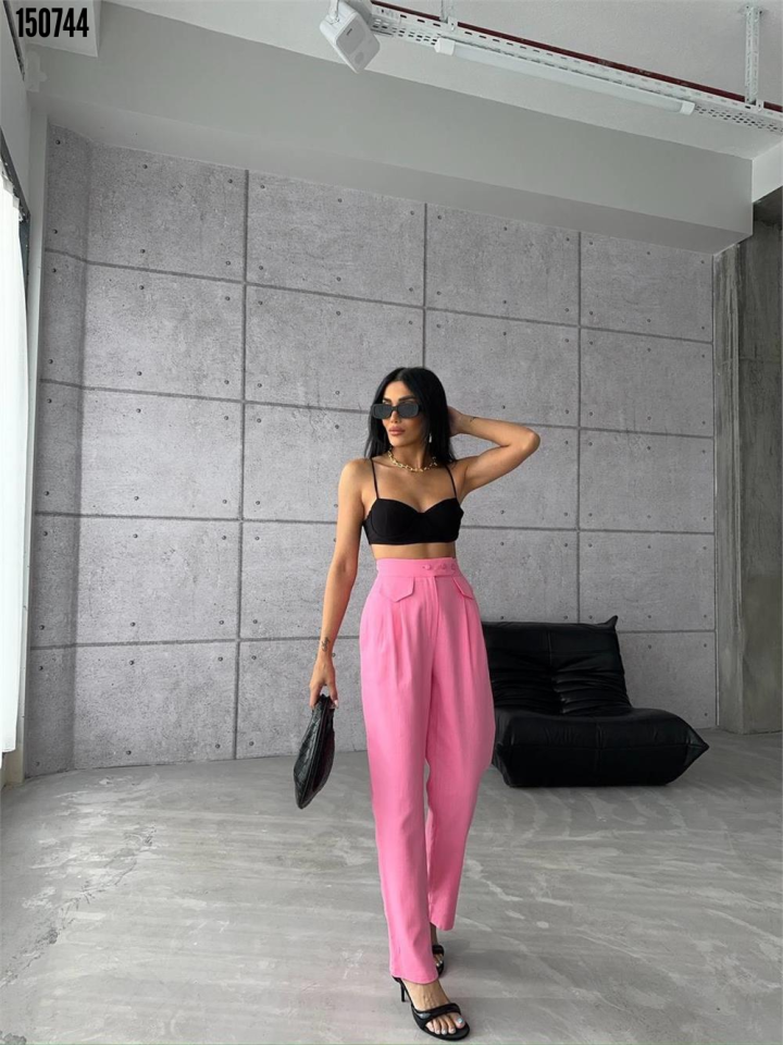 PANTOLON KAPALI CEP 3 DÜĞME DETAYLI Pembe
