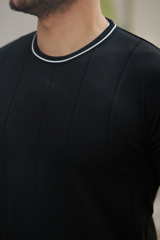 Erkek Bisiklet Yaka çizgi Desenli Ribanalı Kısa Kollu Tshirt (159136)