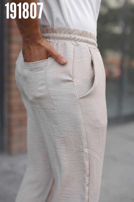 Erkek Beli Lastikli Pera Keten Pantolon