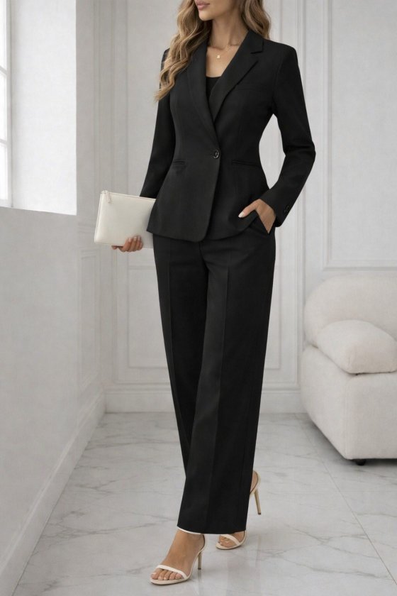 Kadın Uzun Kollu Yakalı Belden Tek Düğme Detaylı Atlas Ceket Ve Pantolon Ikili Takım (189758)
