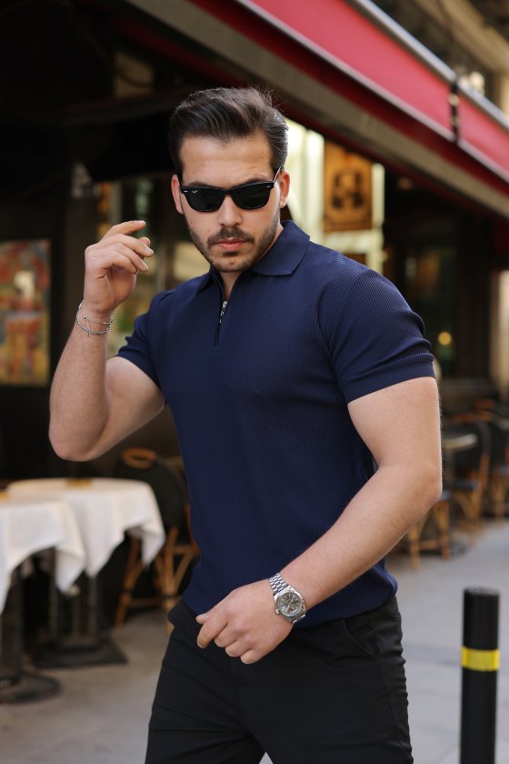 Erkek Fermuarlı Yakalı Kısa Kollu Tshirt (161493)