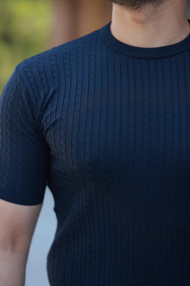 Erkek Bisiklet Yaka örgü Desenli Kısa örme Triko Kısa Kollu T-shirt (161502)