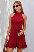 Kadın Omuzlardan Açık Halka Yakalı Fırfırlı Janjan Kısa Elbise (190034)