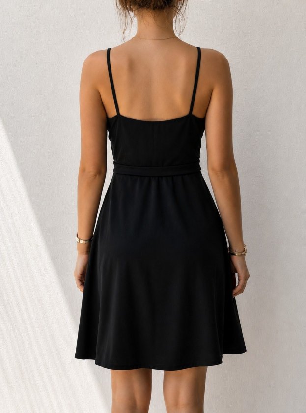 Kadın Askılı Kruvaze Yakalı Kısa Janjan Elbise (190703)